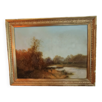 Émile Godchaux (attributed) – Important river landscape, oil on canvas, c.