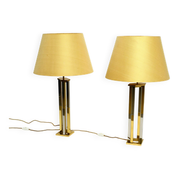 Pair of very rare 1970s XXL brass table lamps from Vereinigte Werkstätten