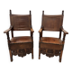 Pair of Renaissance style armchairs in walnut, 20th century