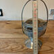 Antique sugar bowl / footed server – Engraved glass & metal mount