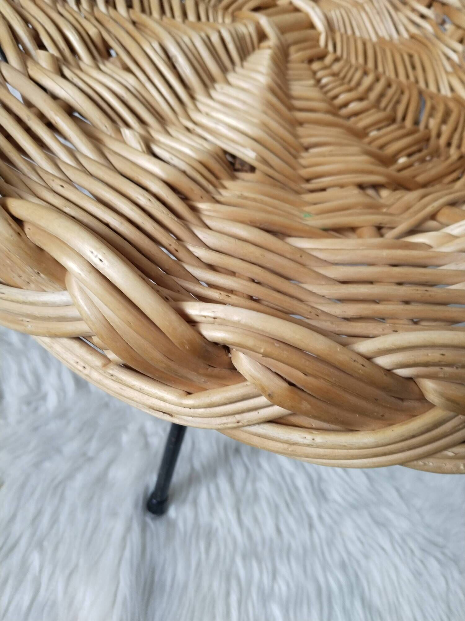 Children's rattan basket armchair, metal compass legs (n2)