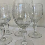 Set of 7 water glasses engraved crystal from Portieux