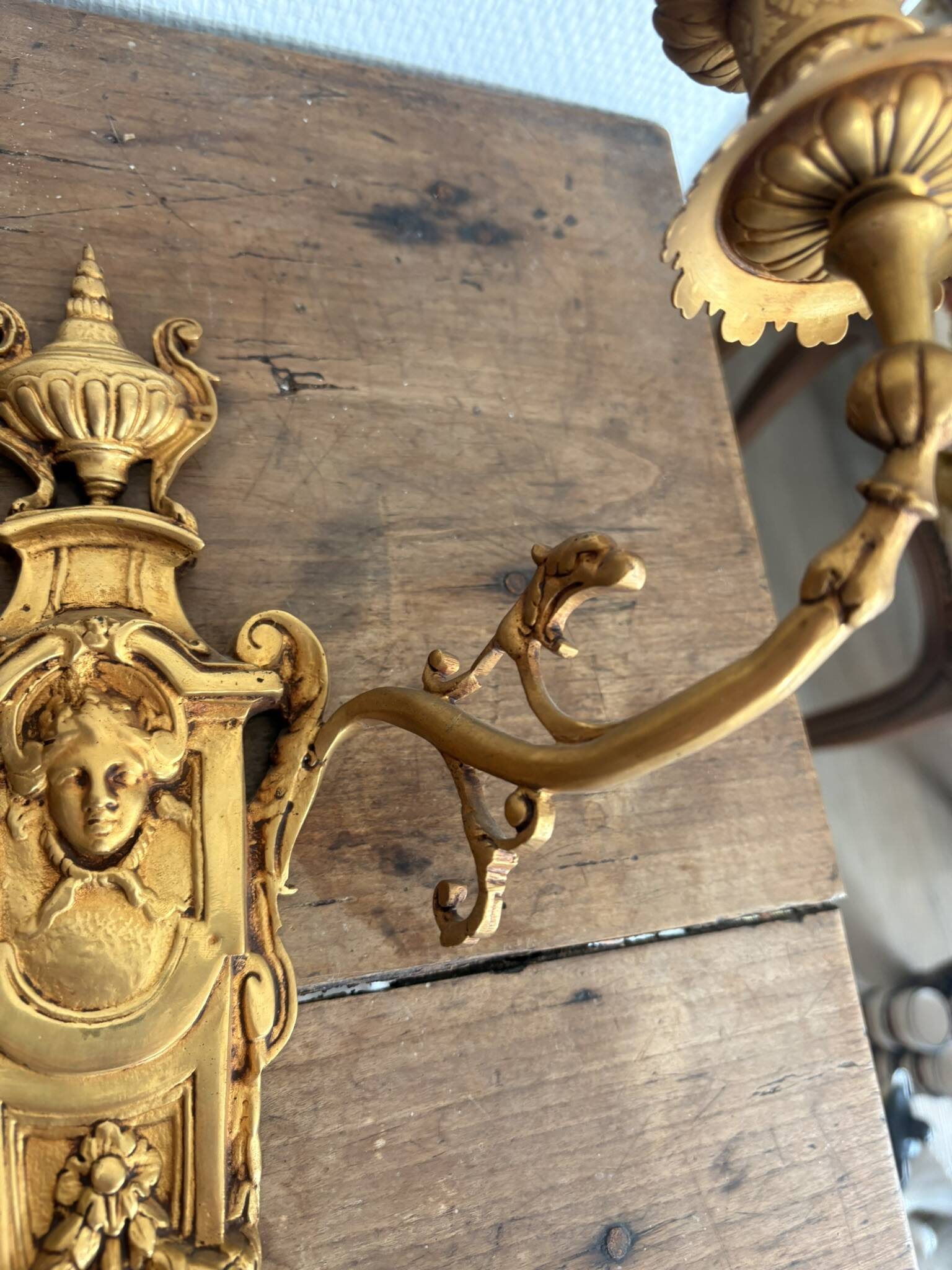 Pair of Gold Wall Sconces in Louis XVI Style from the Napoleonic III Era, Apolon, 19th Century