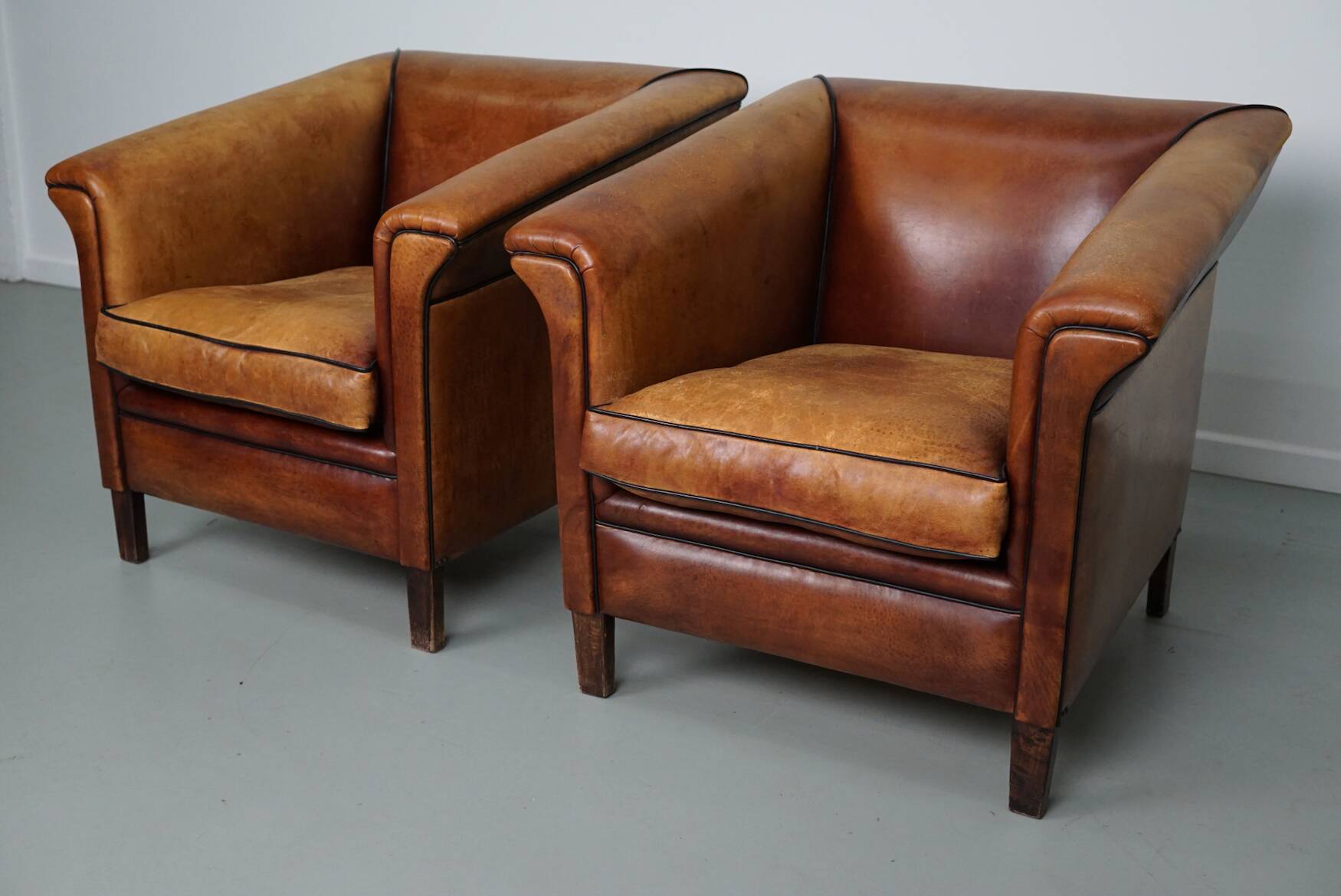 Vintage Dutch Club Chair in Cognac Leather, Set of 2