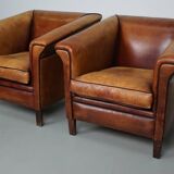 Vintage Dutch Club Chair in Cognac Leather, Set of 2