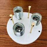 1 of 2 Large Brass and Floral Ice Glass Flush Light by Glashütte Limburg