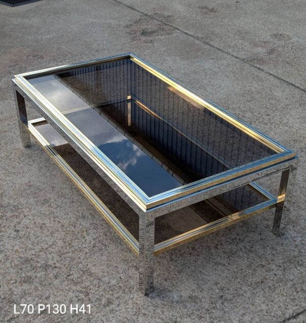 Table basse Design en chrome et laiton, dans le goût Willy Rizzo