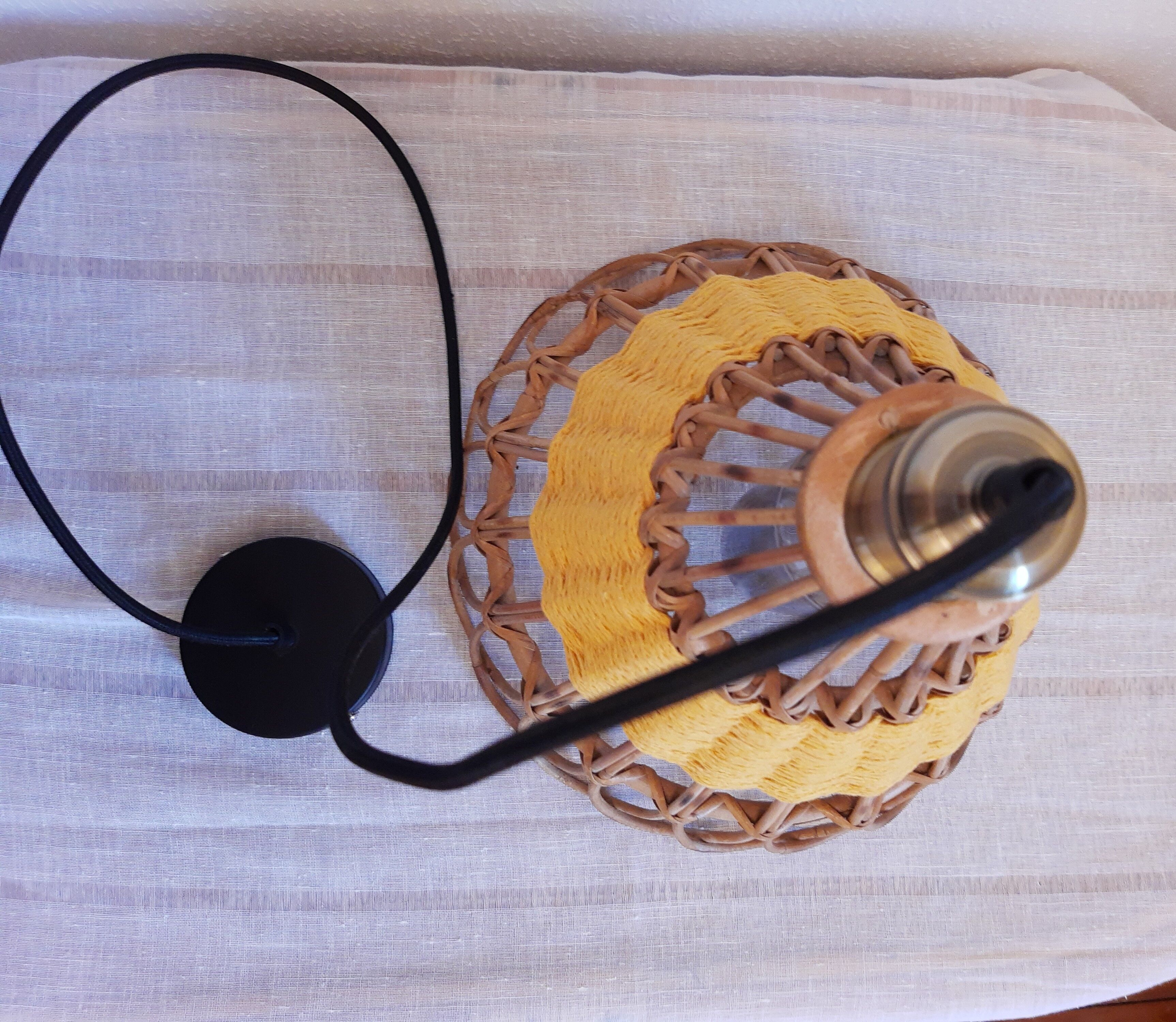 Vintage suspension rattan upcycled macramé mustard yellow