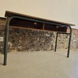 1960s double school table in oak and steel