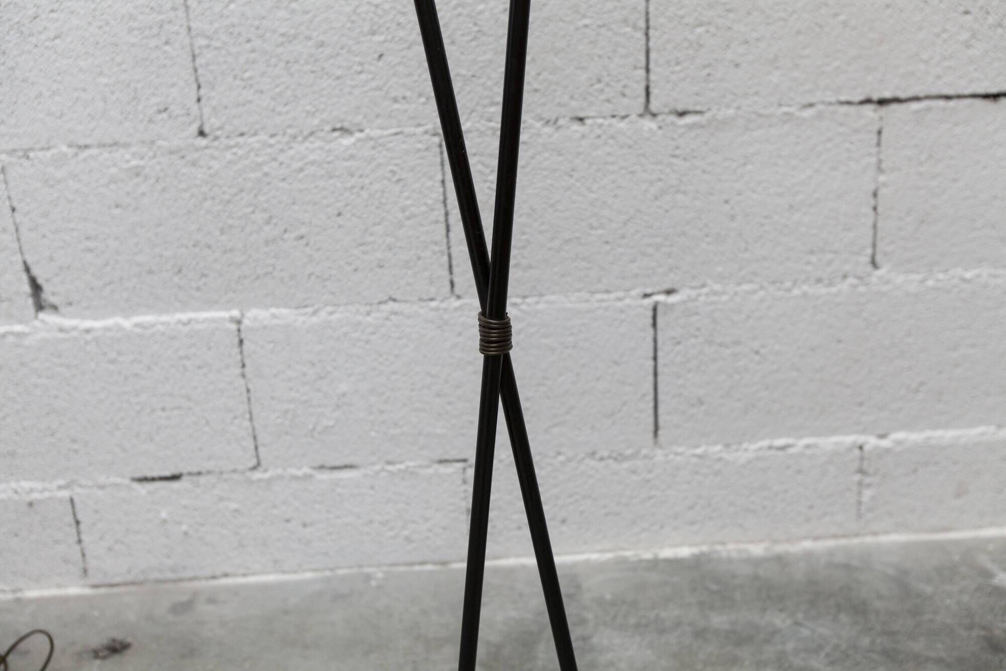 Arlus floor lamp with tripod base and 2 ribbed glass lamps 1950
