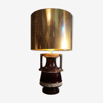 Lampe amphore 1970s avec son abat jour en laiton