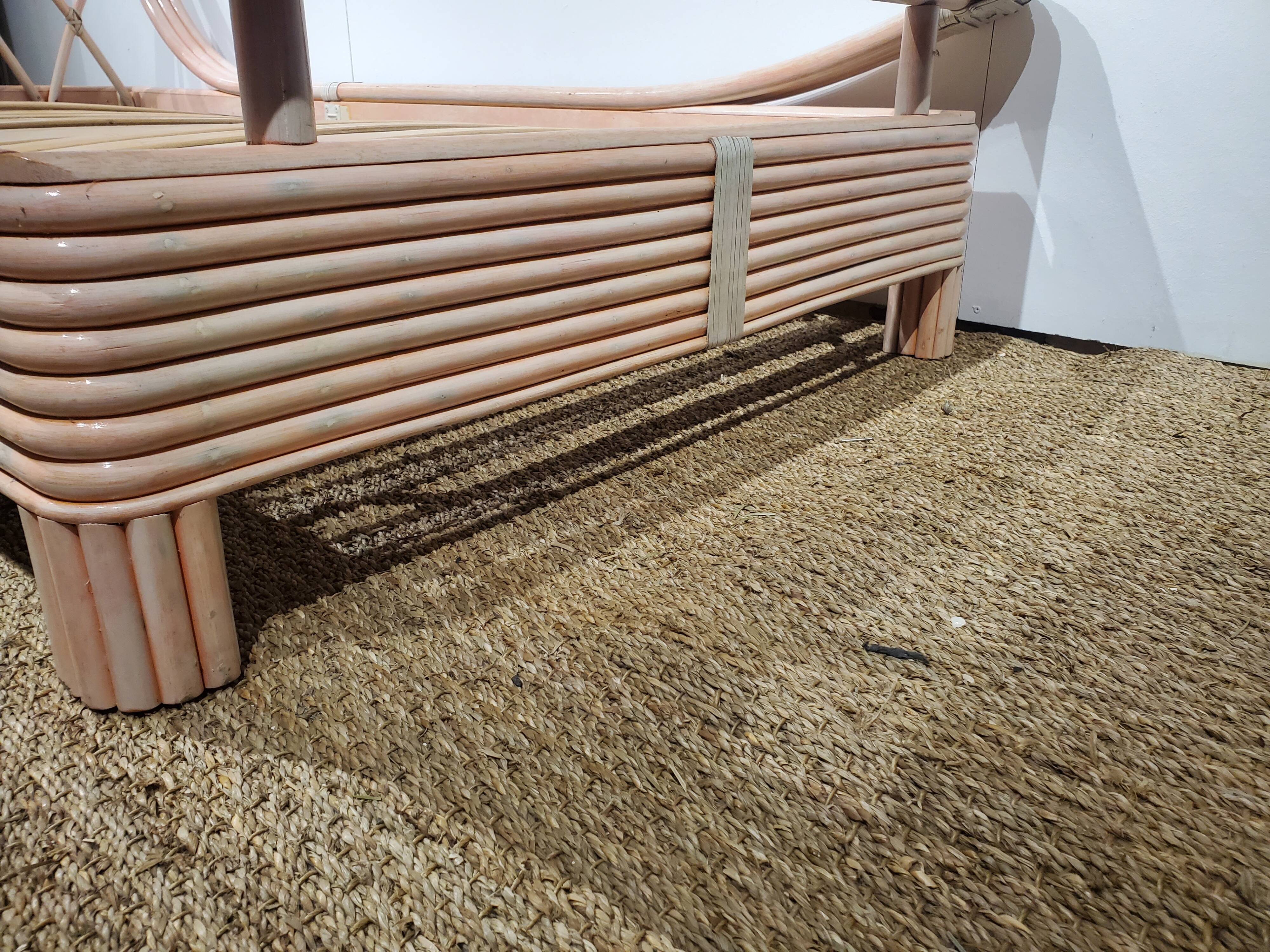 Pink rattan bed and bedside table set