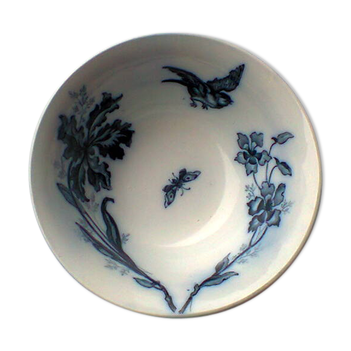 Ramekin in earthenware with decoration of flowers, butterflies and birds
