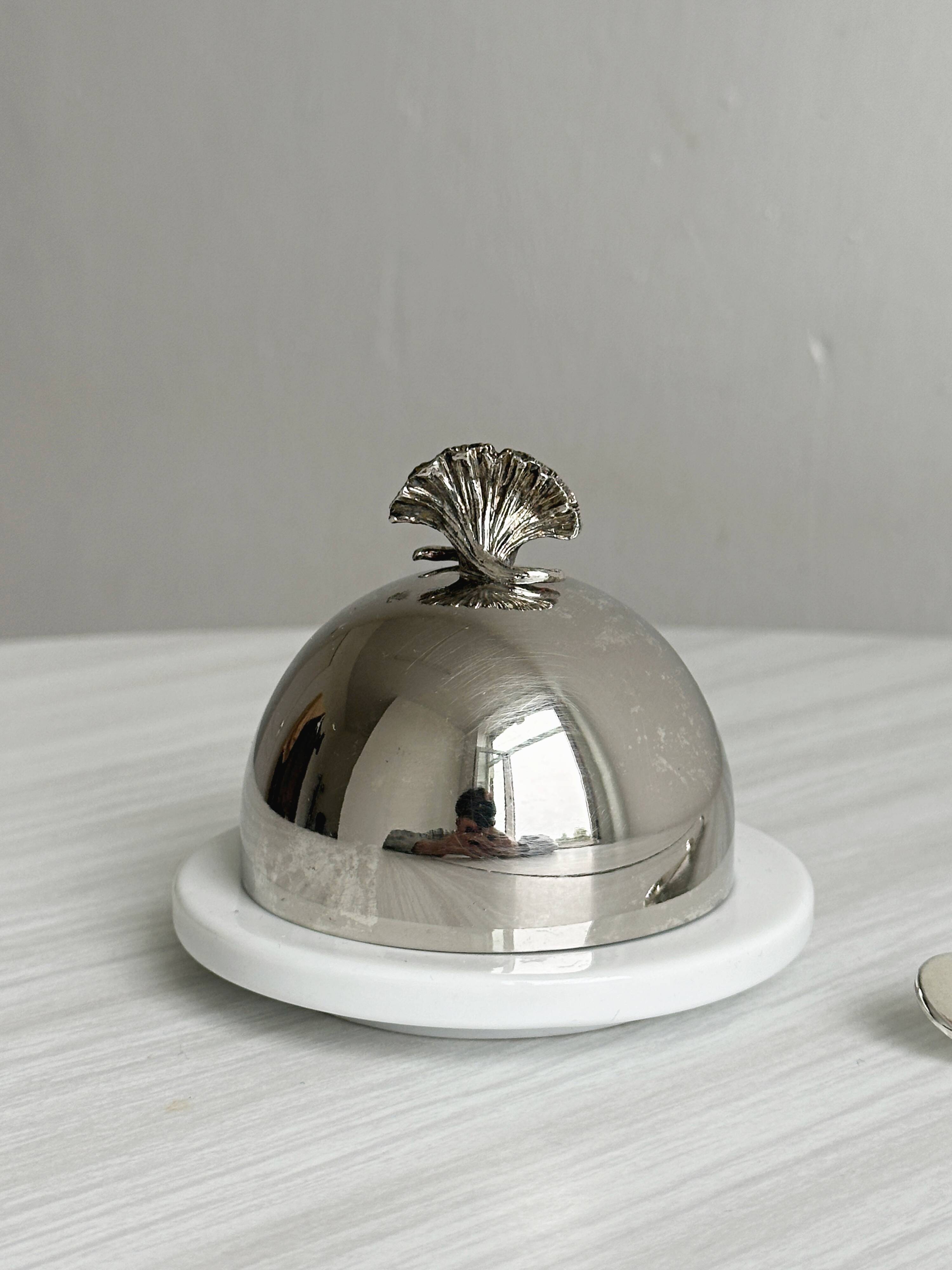 small butter dish sugar bowl porcelain and metal