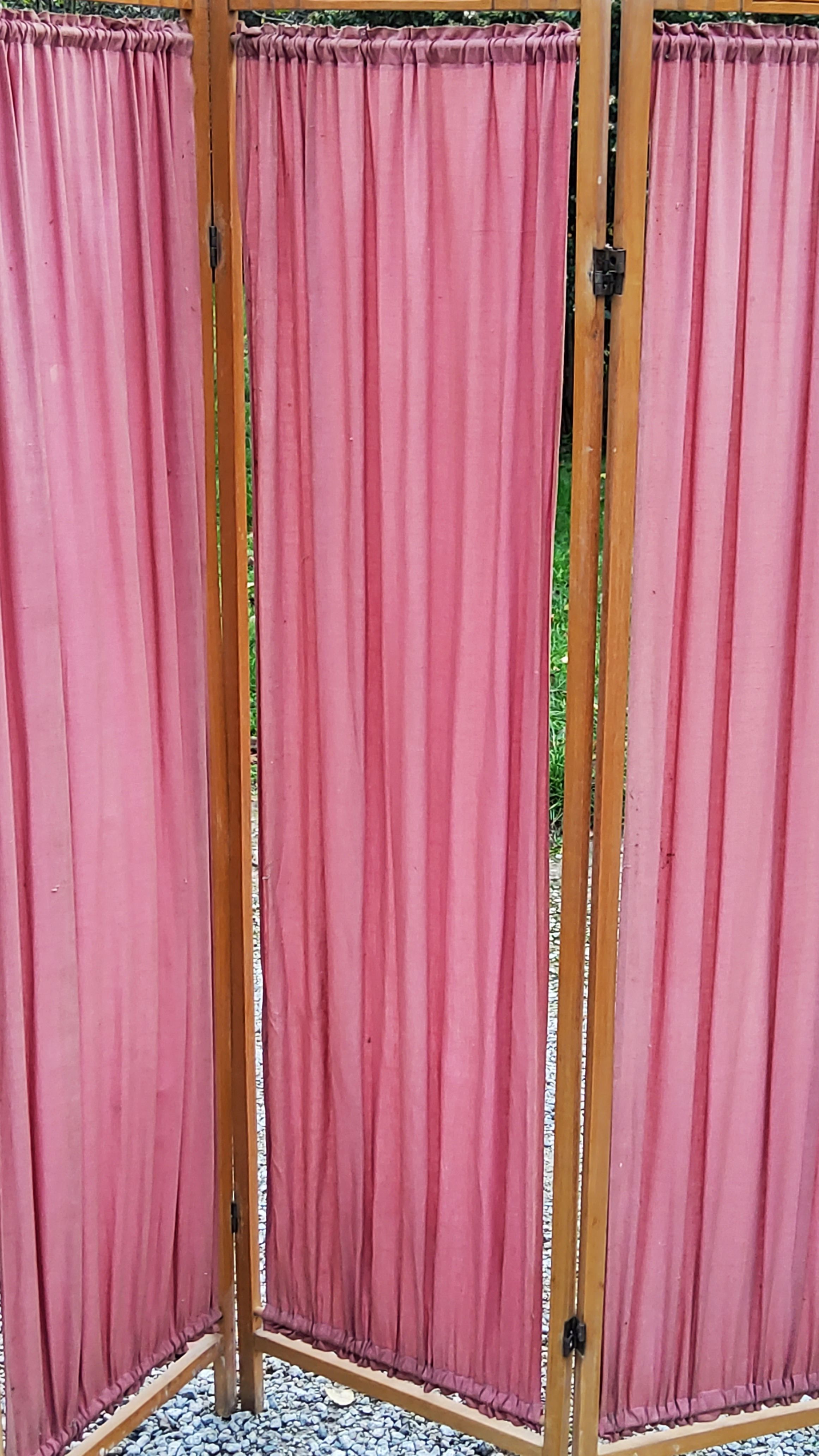 Art Deco screen 6 leaves in beech and fabrics of the 30s