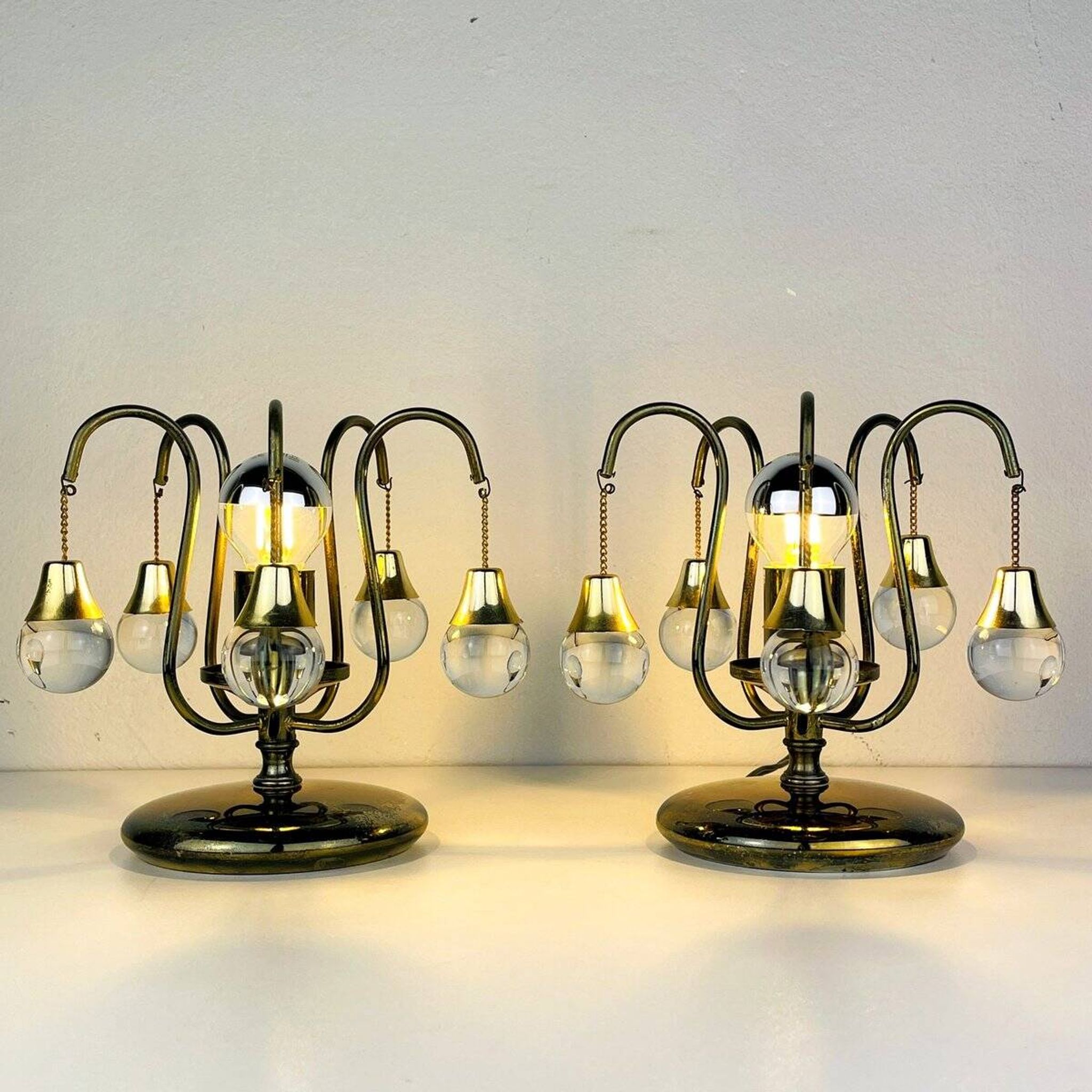 Vintage glass ball table lamps, Italy, 1960s, set of 2