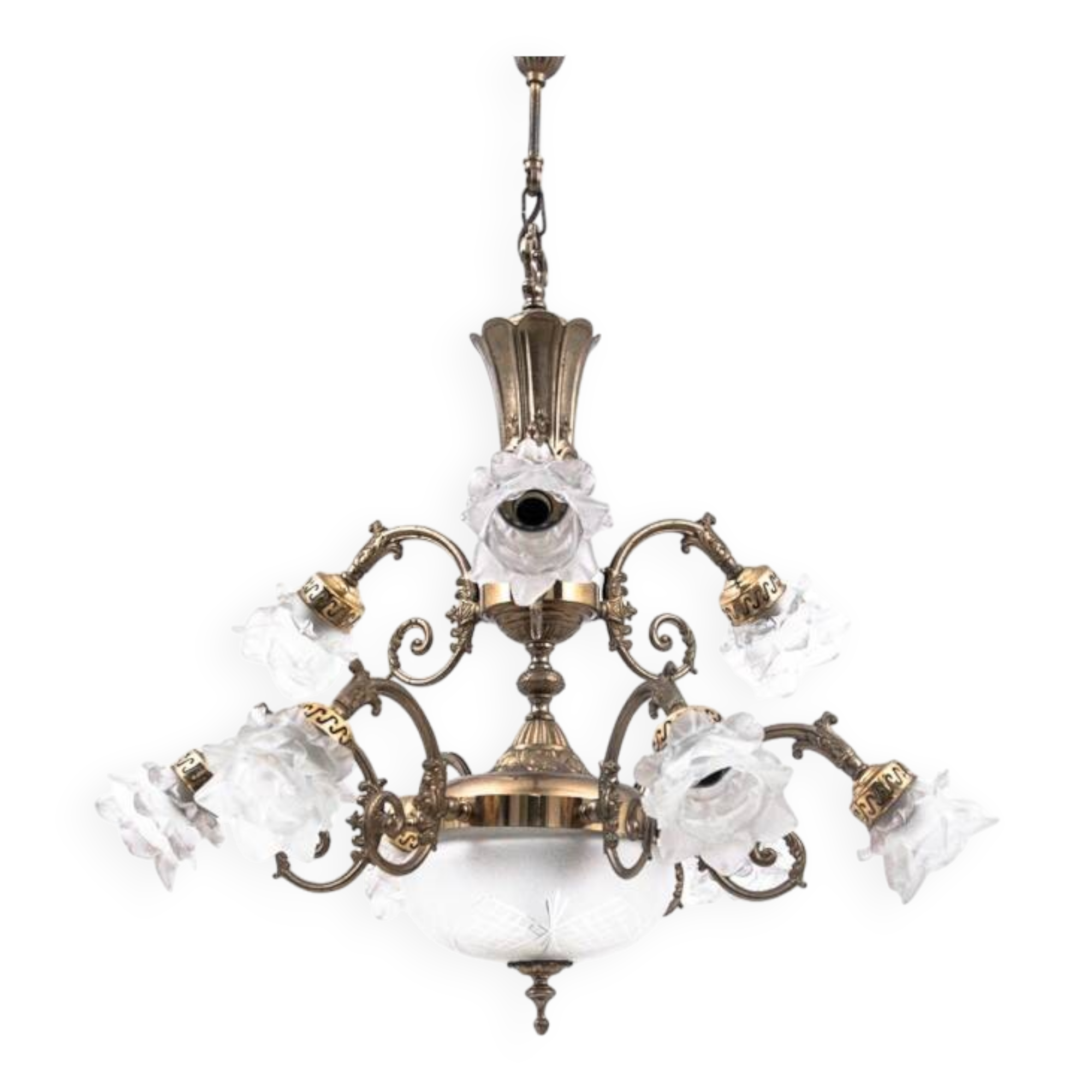 Brass chandelier from the 1950s, Western Europe.