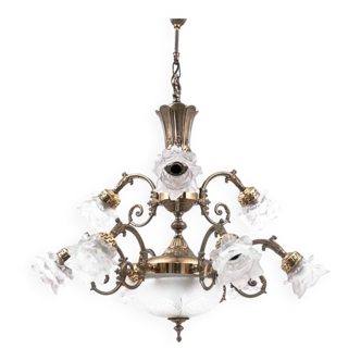 Brass chandelier from the 1950s, Western Europe.