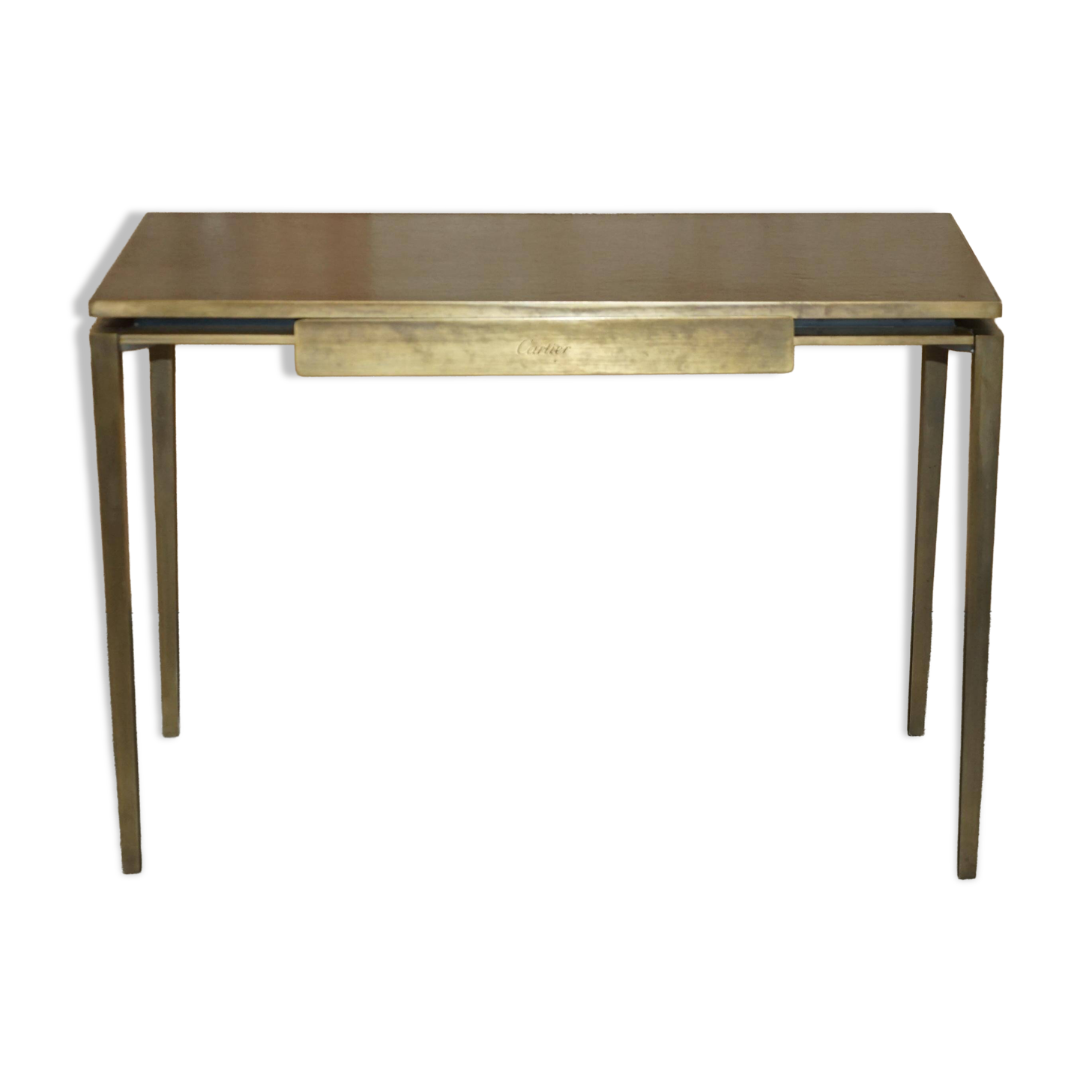 Bureau d'écriture moderne milieu du siècle Cartier Paris bronze cuir
