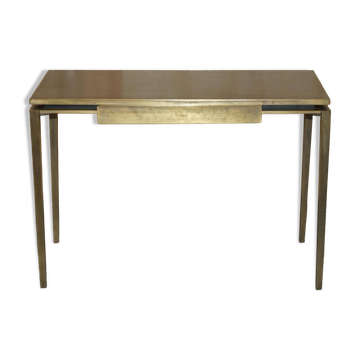 Modern mid-century writing desk Cartier Paris bronze leather