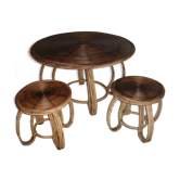 Table rotin & 2 tabourets indochine 1950