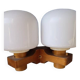 Pair of vintage 1960 wood/glass wall lights