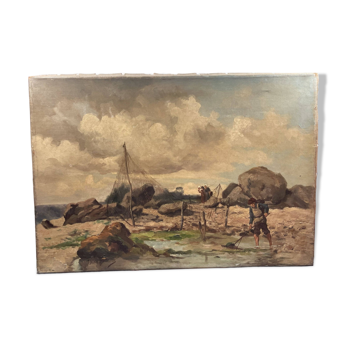 Oil on canvas animated seascape, brittany - signed de belcour? 19th century