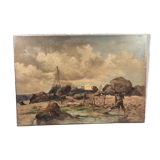 Oil on canvas animated seascape, brittany - signed de belcour? 19th century