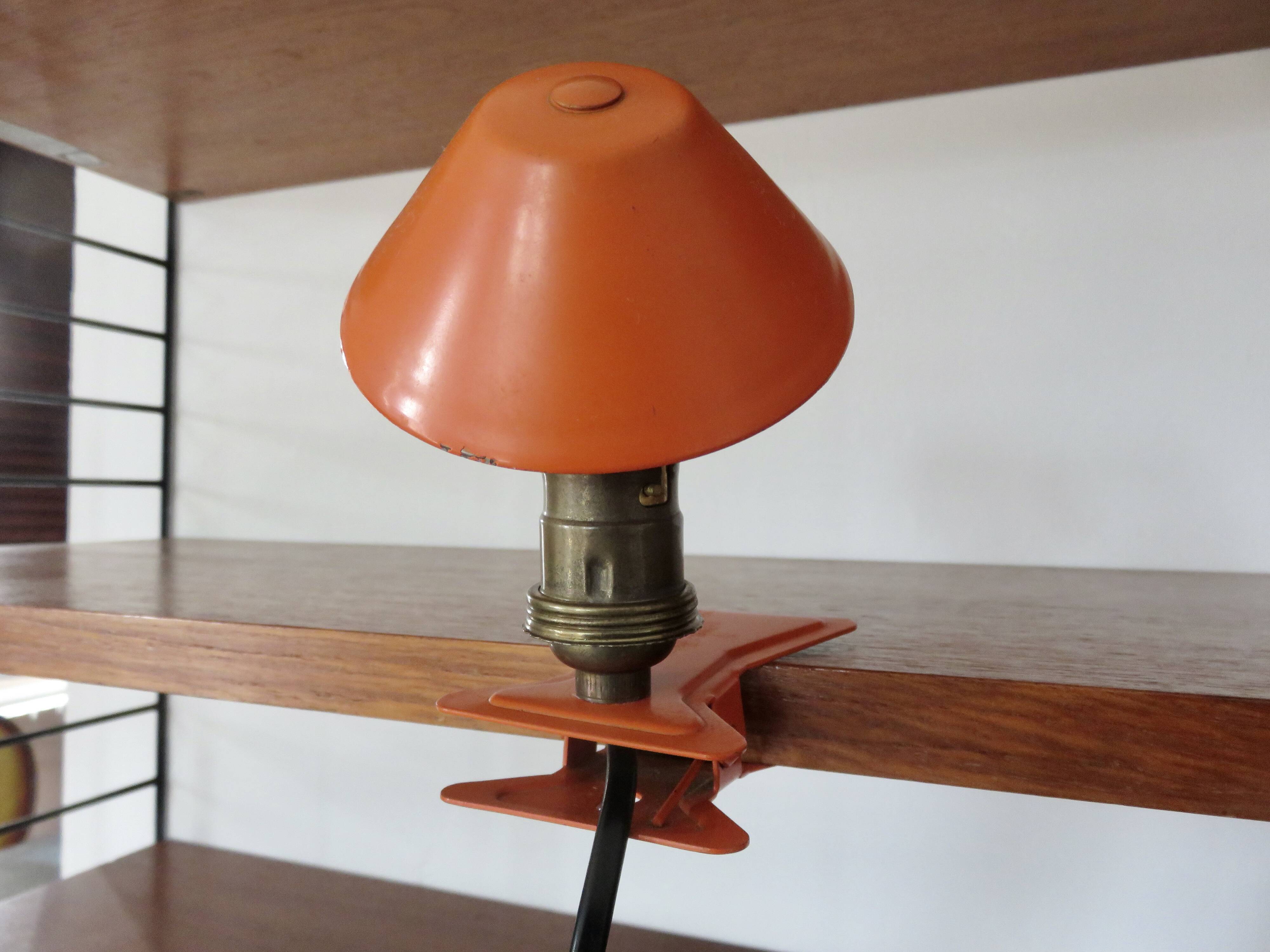 Lampe pince " champignon " orange années 60 70