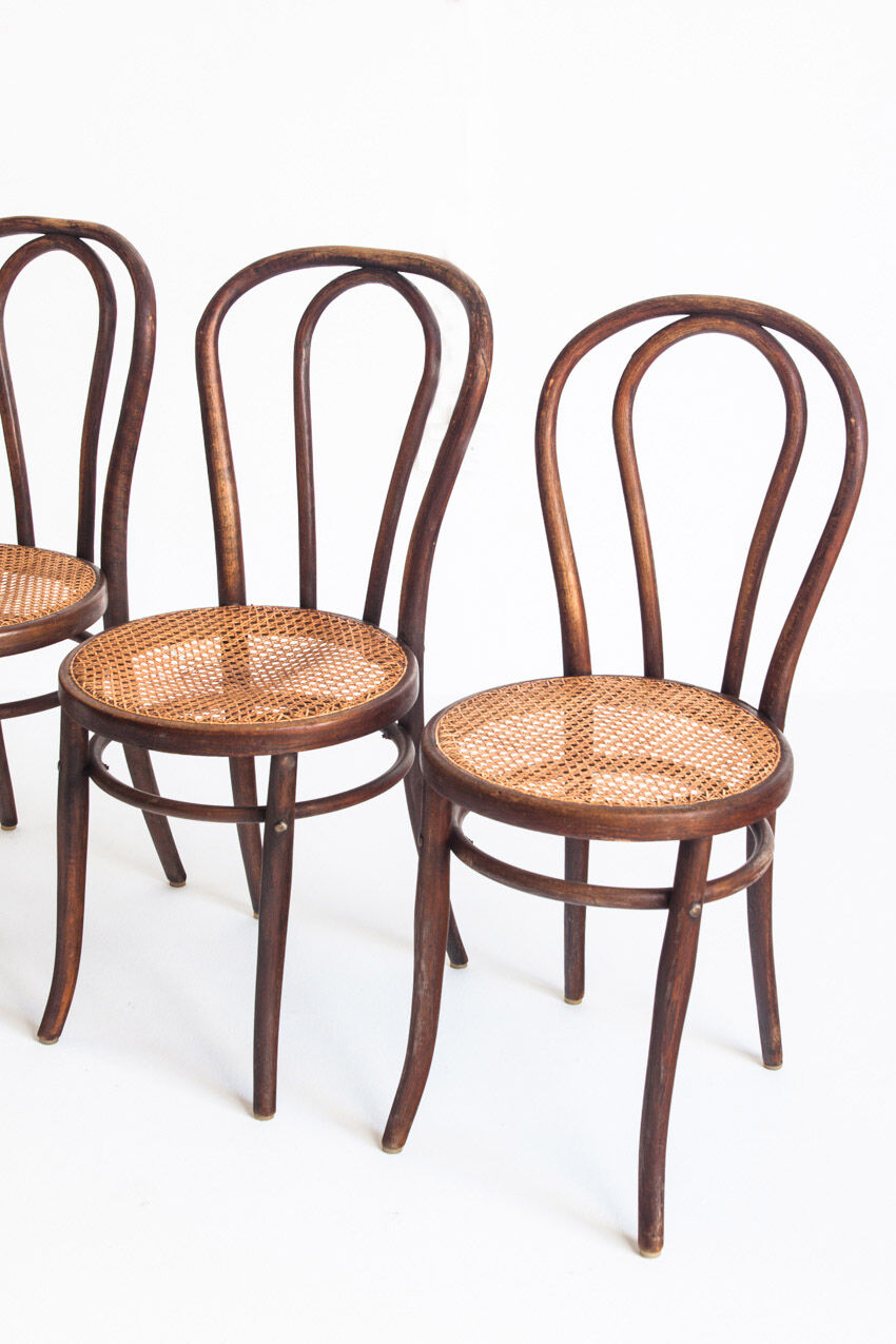 Set of 4 chairs. Bentwood and canning. Vintage. France, 50s