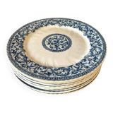 Set of 8 Gien earthenware plates, Rouen pattern, blue garlands and foliage