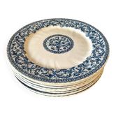 Lot de 8 assiettes en faïence de Gien modèle Rouen guirlandes et feuillages bleu