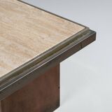 Belgochrom coffeetable in polished metal and travertin