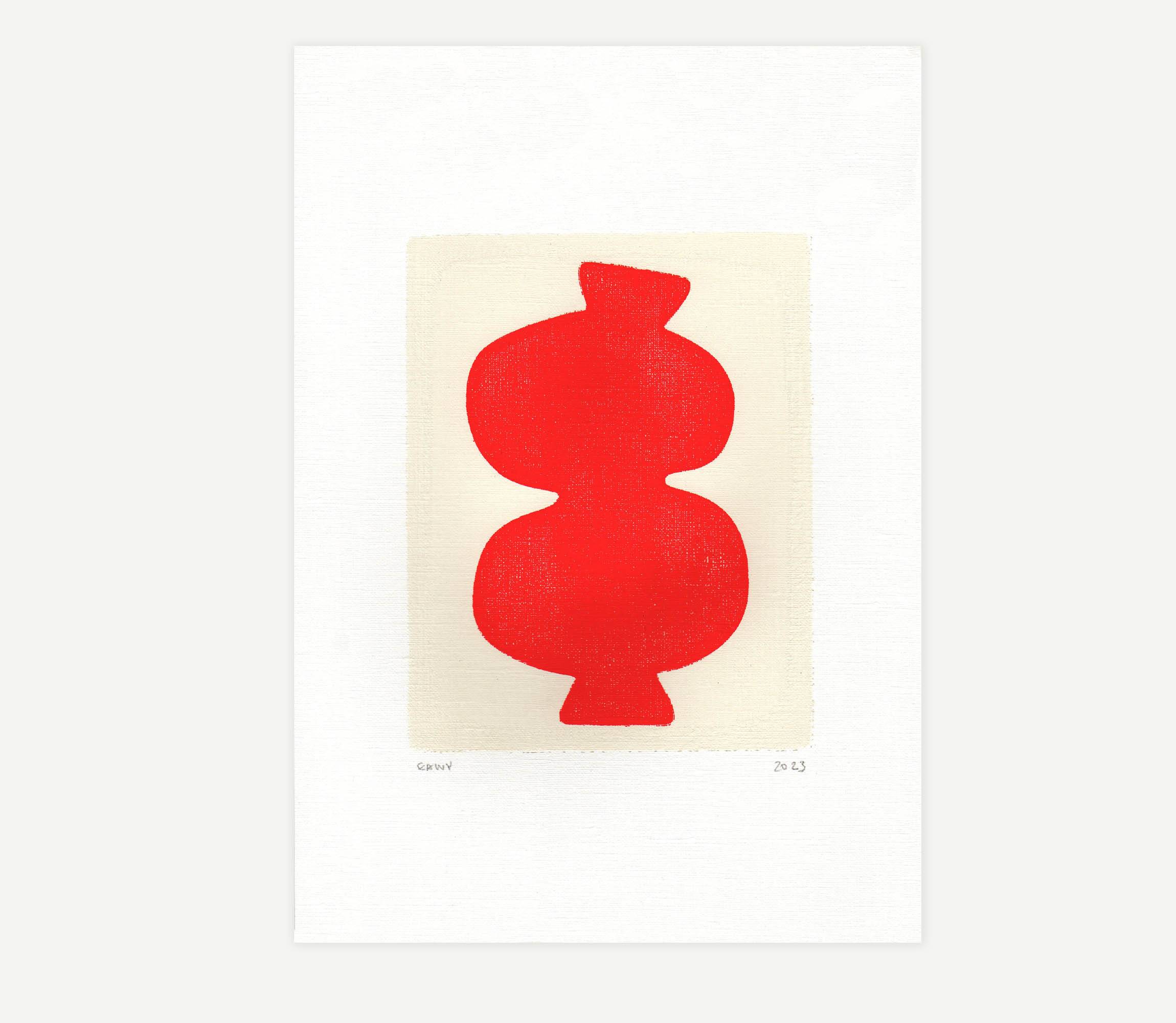 Red abstract painting signed Eawy
