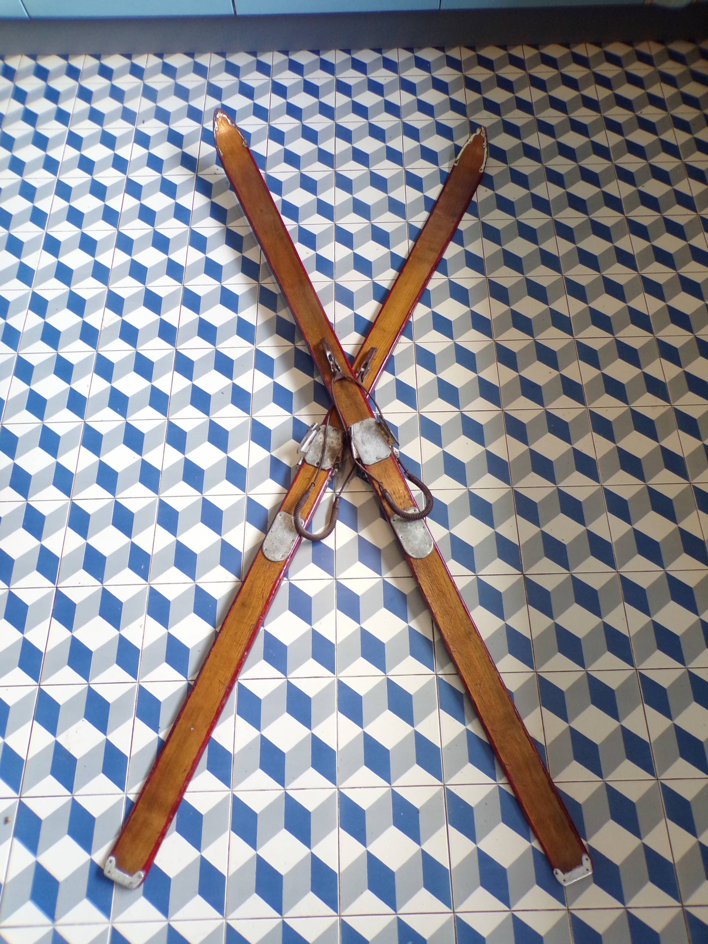 Pair of antique wooden skis