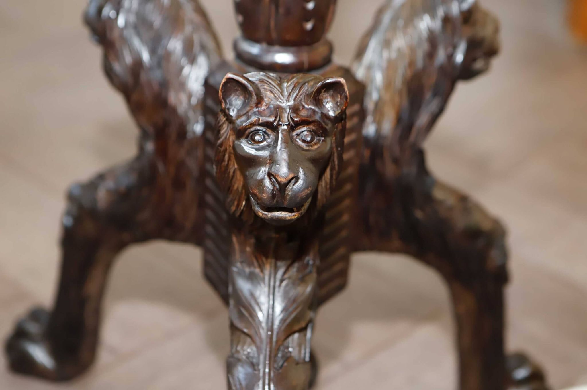 Antique floor lamp with lion motif