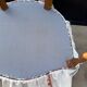 Fauteuil crapaud satin fleuri ancien