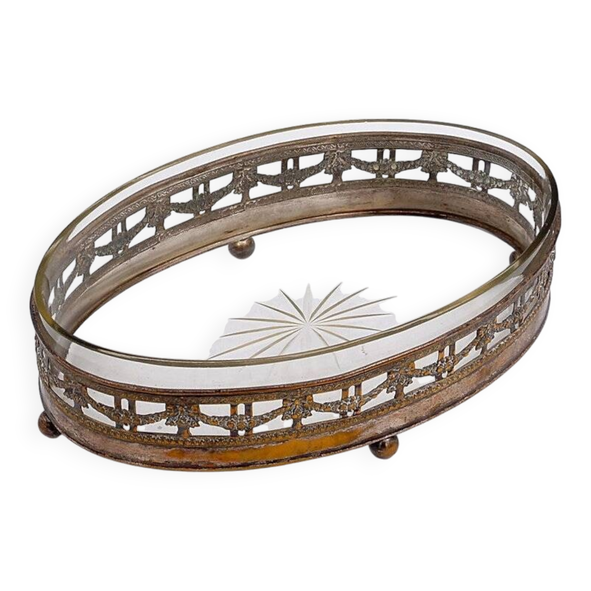 Louis XVI oval centerpiece in silver metal - 19th century