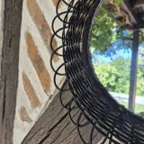 Vintage black rattan flower mirror