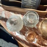 Round vase in opaque molded white glass patterns flowers