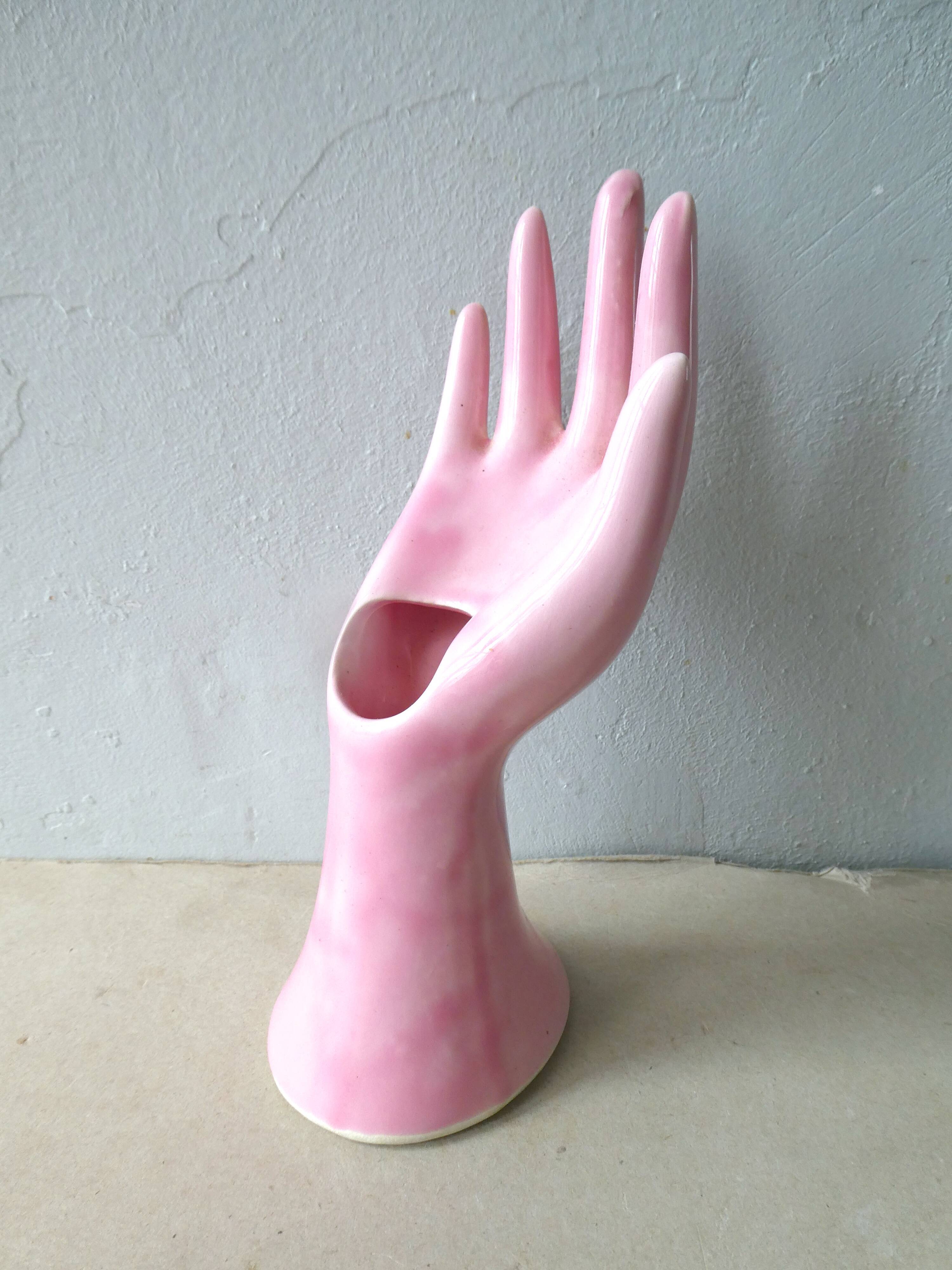 Main baguier, soliflore en céramique rose
