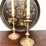 Pair of antique turned rose brass candlesticks (24 cm)