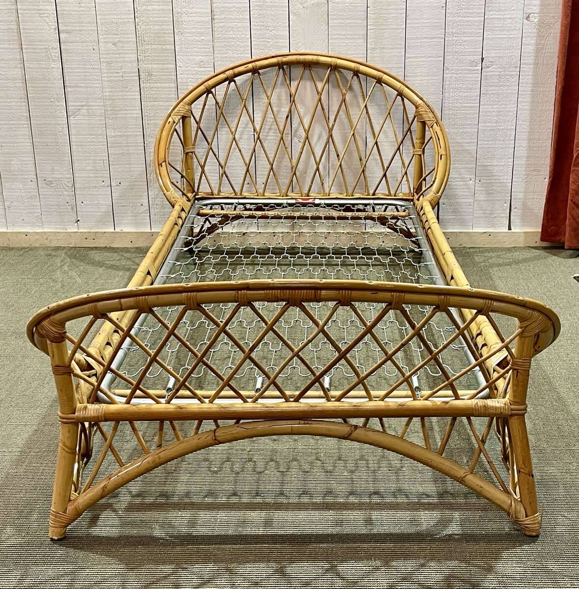 1960s rattan bed with metal base