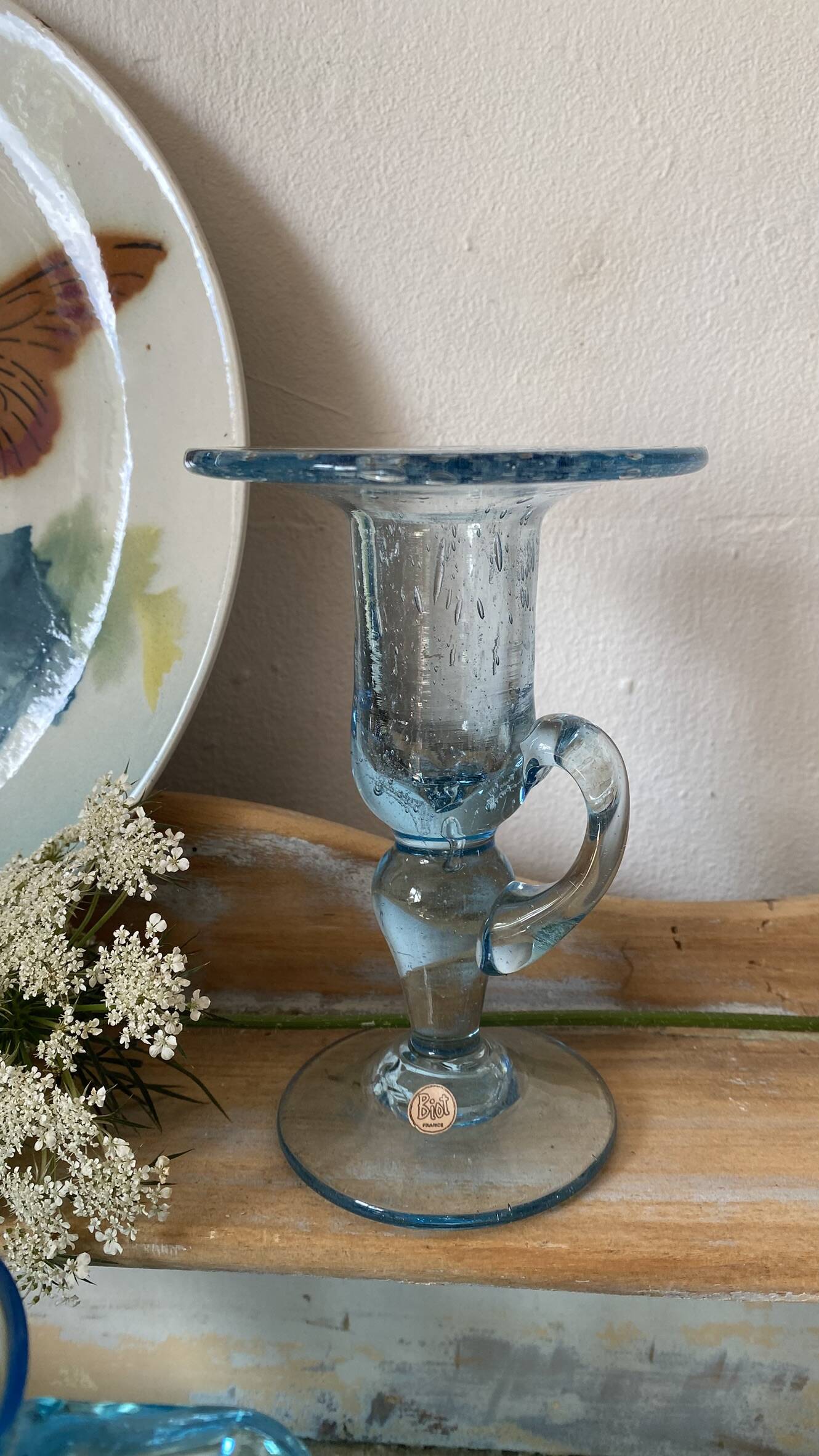 Bougeoir en verre soufflé bullé Biot