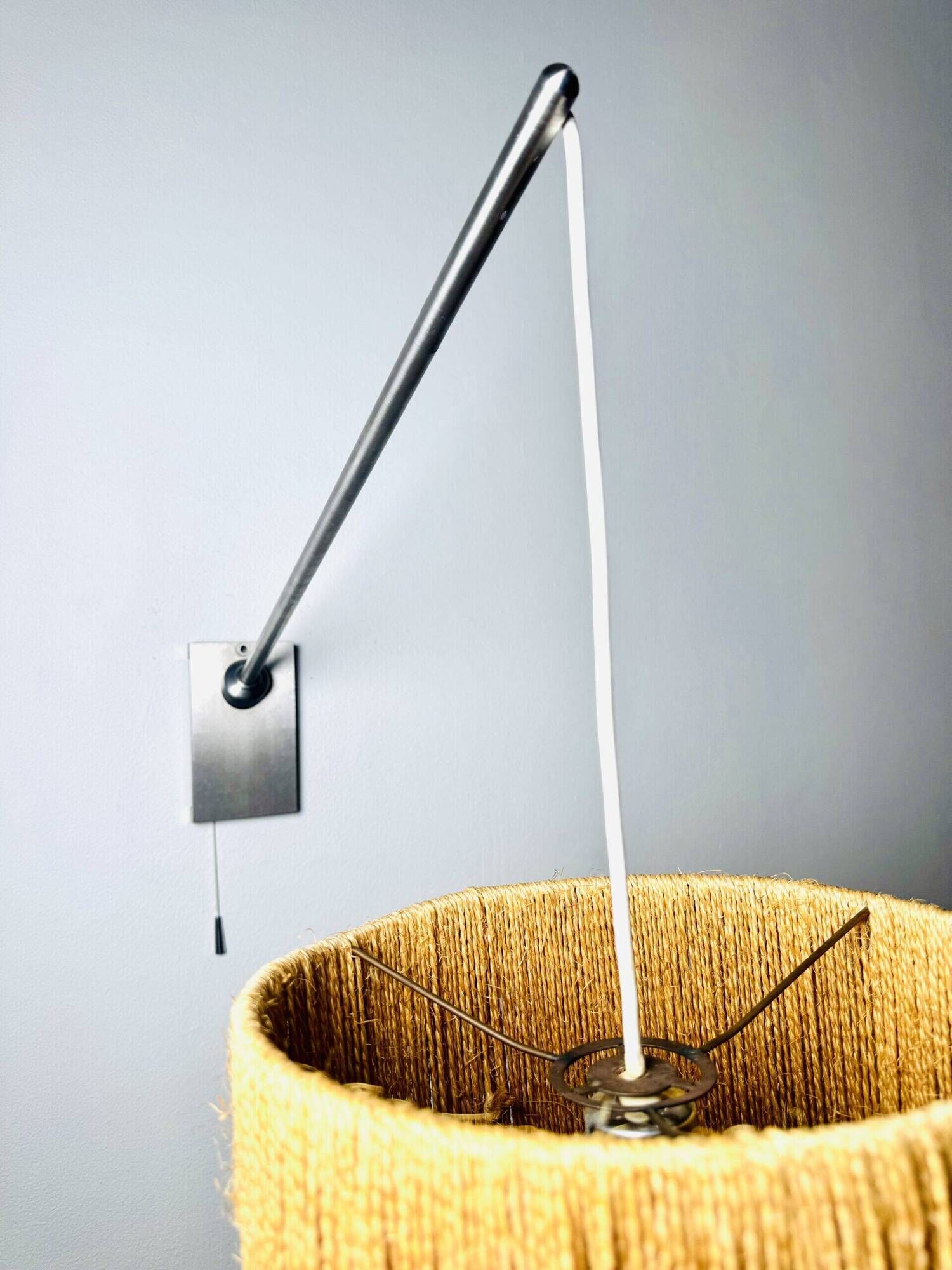 Large Sisal Shade Wall Lamp With Metal Arm, Sweden 1960S