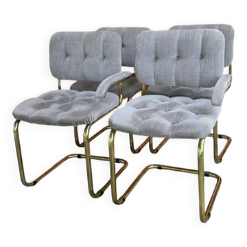 Chaises de salle à manger italiennes vintage en laiton, années 1970, lot de 4