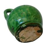 Orjol ou cruche vert antique français en terre cuite émaillée