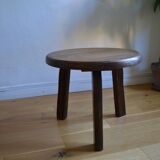 Brutalist tripod coffee table in solid oak, 1960s
