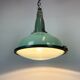 Industrial soviet green enamel pendant light with glass cover, 1960s