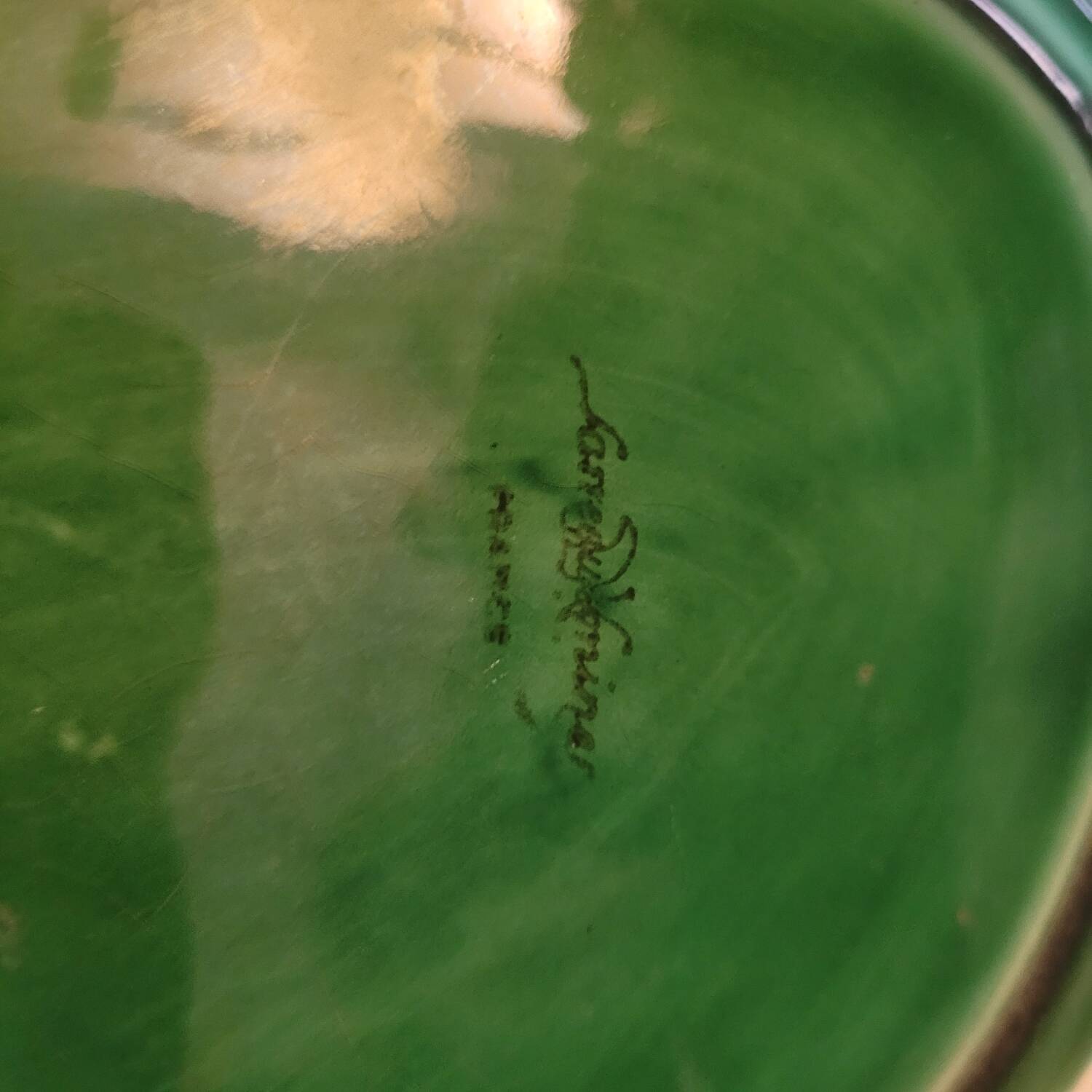 Green earthenware leaf dish – Sarreguemines France, circa 1955